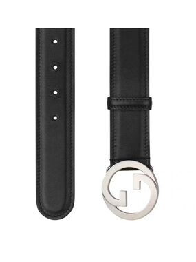 Gucci Blondie Black Leather Belt with Silver Interlocking G Buckle $495 size 90
